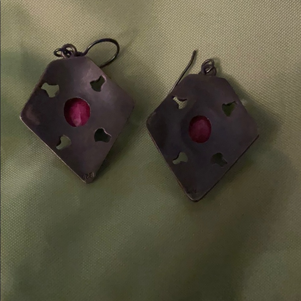 Art Deco Genuine Ruby Earrings And Cushion Amethy… - image 2